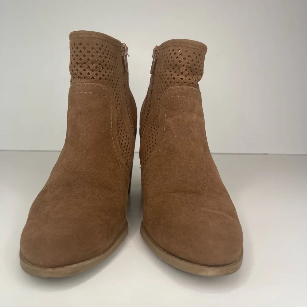 Universal Thread Crissy Bootie Brown Laser Cut Stacked Heel
